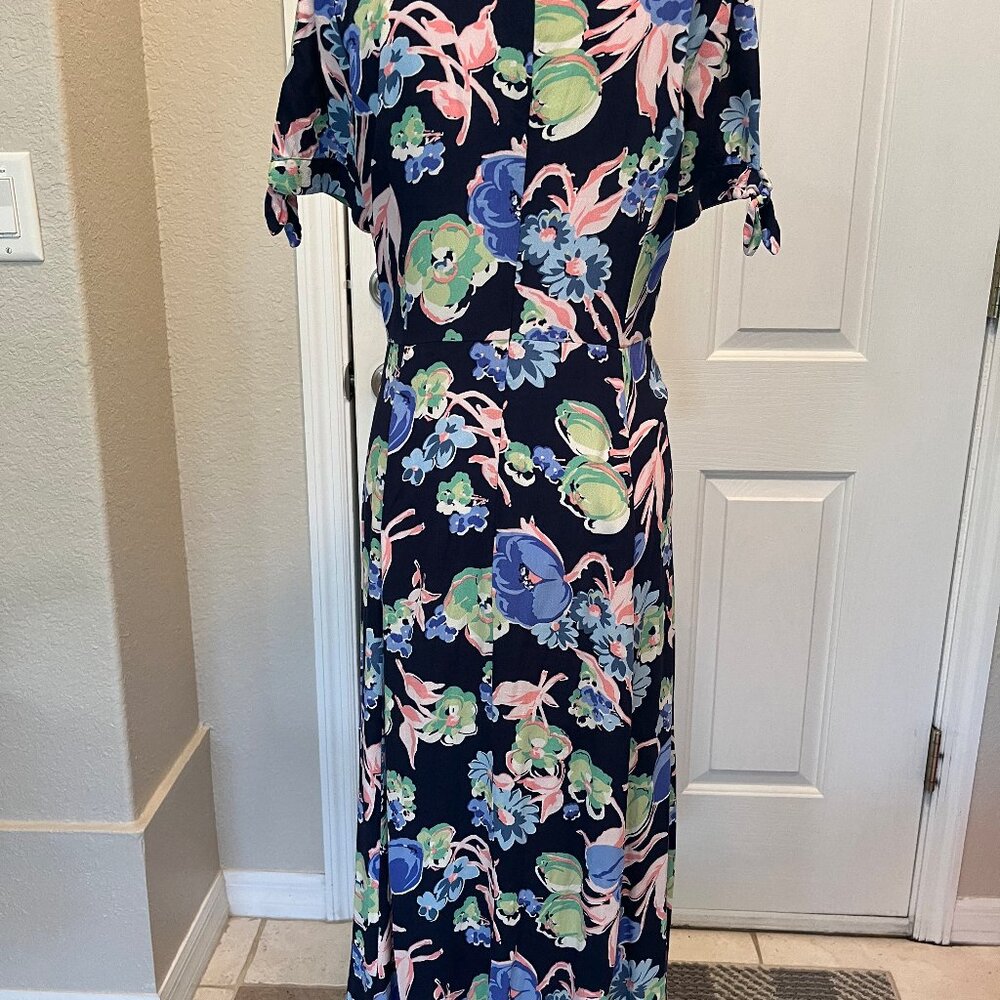 Talbots dress, navy blue with vibrant floral pattern, size 4 - Picture 3 of 6